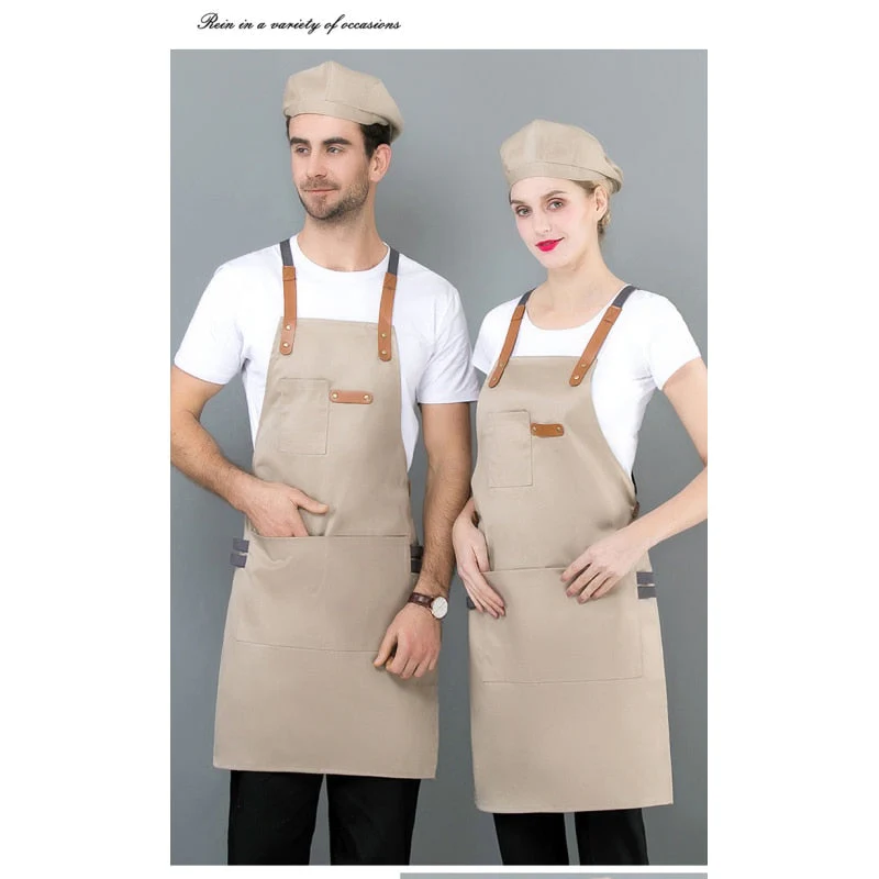 HULIANFU Long Apron Denim Restaurant Hotel Waist Chef Apron Bar Pub Kitchen Waiter Waitress Cook Apron Universal Cooking Hat Caps 56-58cm - Deanwangkt
