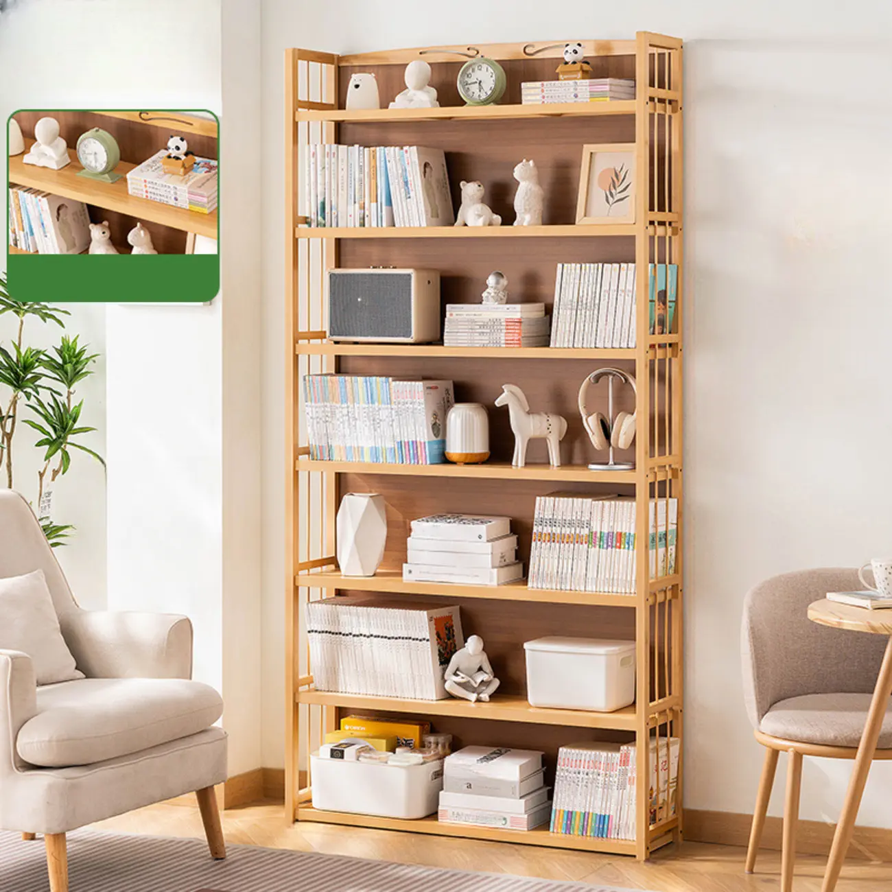 Premium Bamboo Modern Black 5-Shelf Open Bookshelf