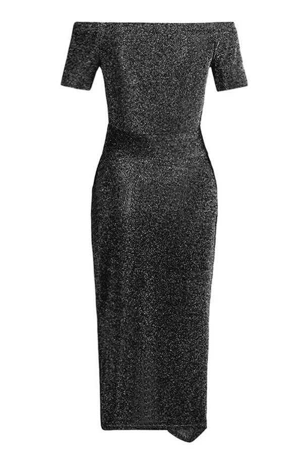 hulianfu Fashion Elegant Solid Slit Sequined Off the Shoulder Wrapped Skirt Dresses(3 Colors) - Deanwangkt
