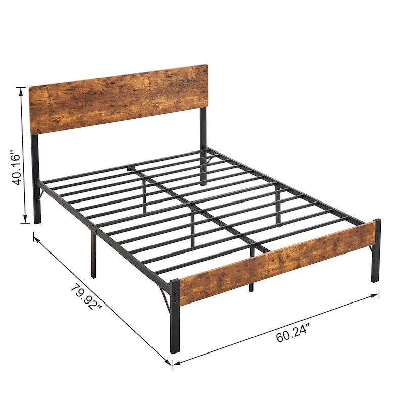 Javlergo Elegant Iron Queen Bed Frame with MDF Headboard & Footboard - Modern Industrial Style