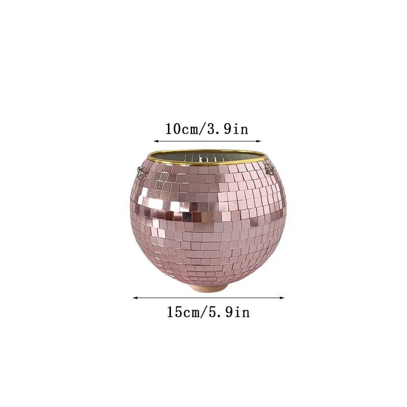 HULIANFU Retro Disco Ball Planter Basket Round Mirror Hanging Pot flower pot Wall Planter Pot Hangin Vase Desktop Decoration Balcony Vase - Deanwangkt