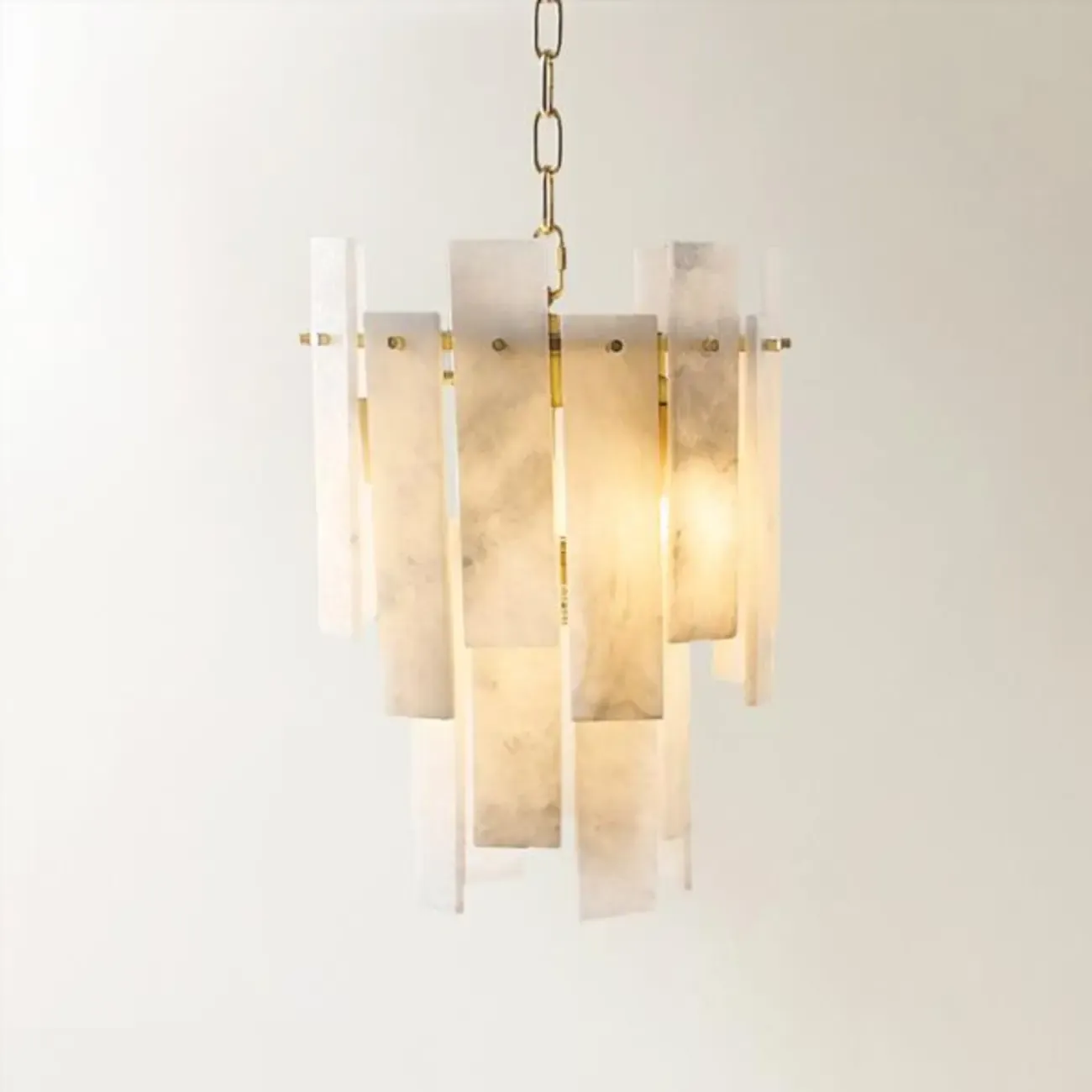 Natural Alabaster Chandelier with Gold Frame