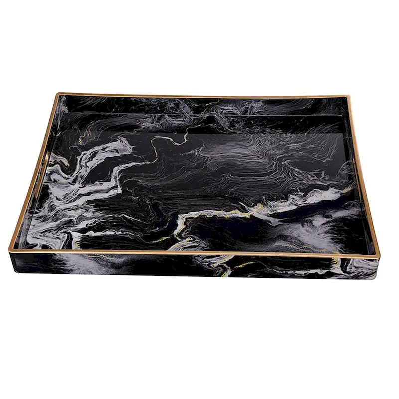 A&B Home Quinn Black and White Marble Rectangular Trays