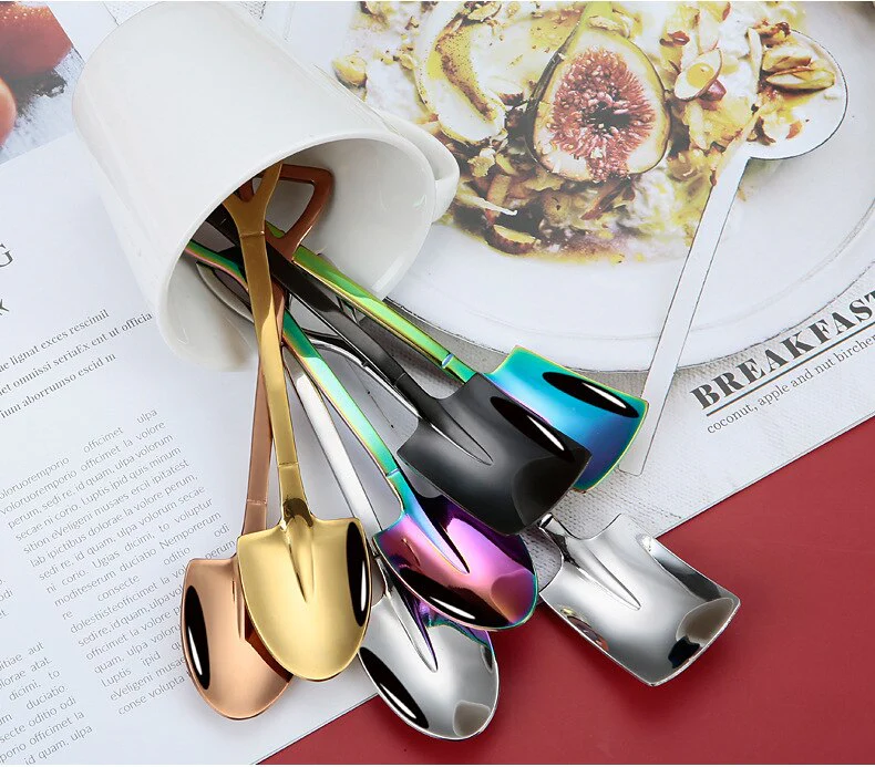 HULIANFU Shovel Spoon Stainless Steel Teaspoon For Coffee Spoon Fruit Ice Cream Dessert Scoop Kitchen Accessories Wedding Christmas Gift - Deanwangkt