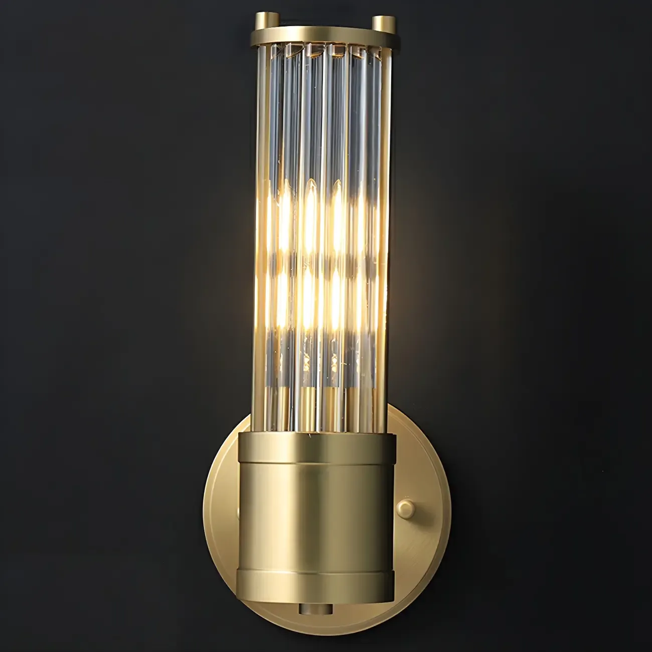 Modern Gold Cylinder Metal Vanity Light with Clear Stripe Glass