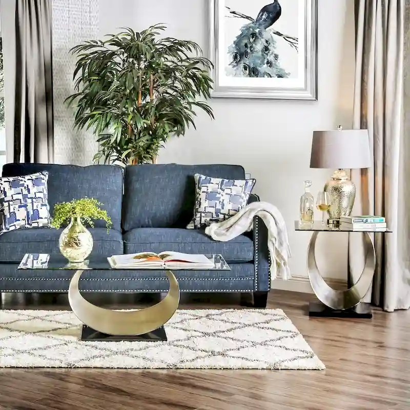 Heer Contemporary Silver 48-inch Glass Top U-shaped 2-Piece Coffee Table and End Table Set by Furniture of America