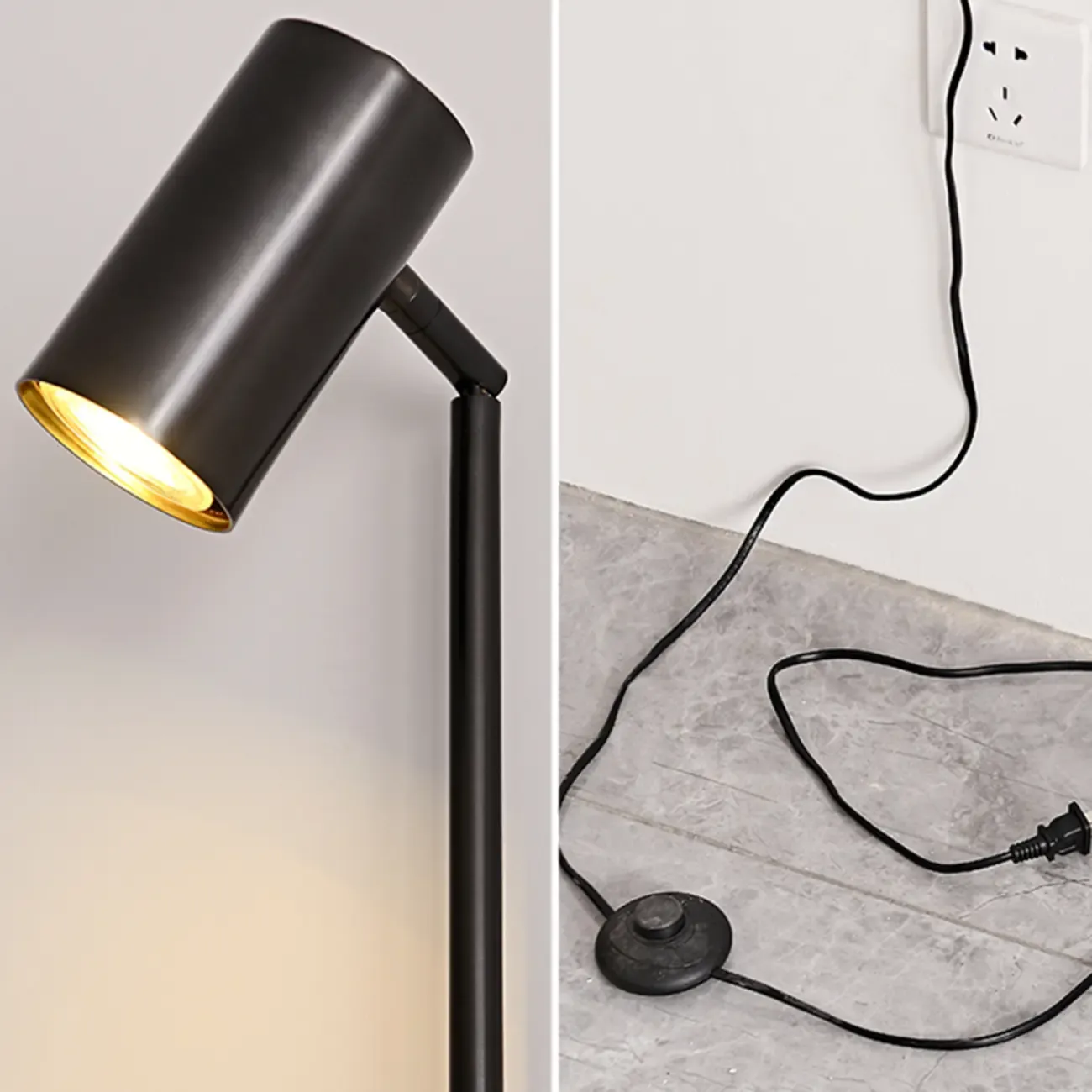 Industrial Black Plug In Wall Sconce with Adjustable Head