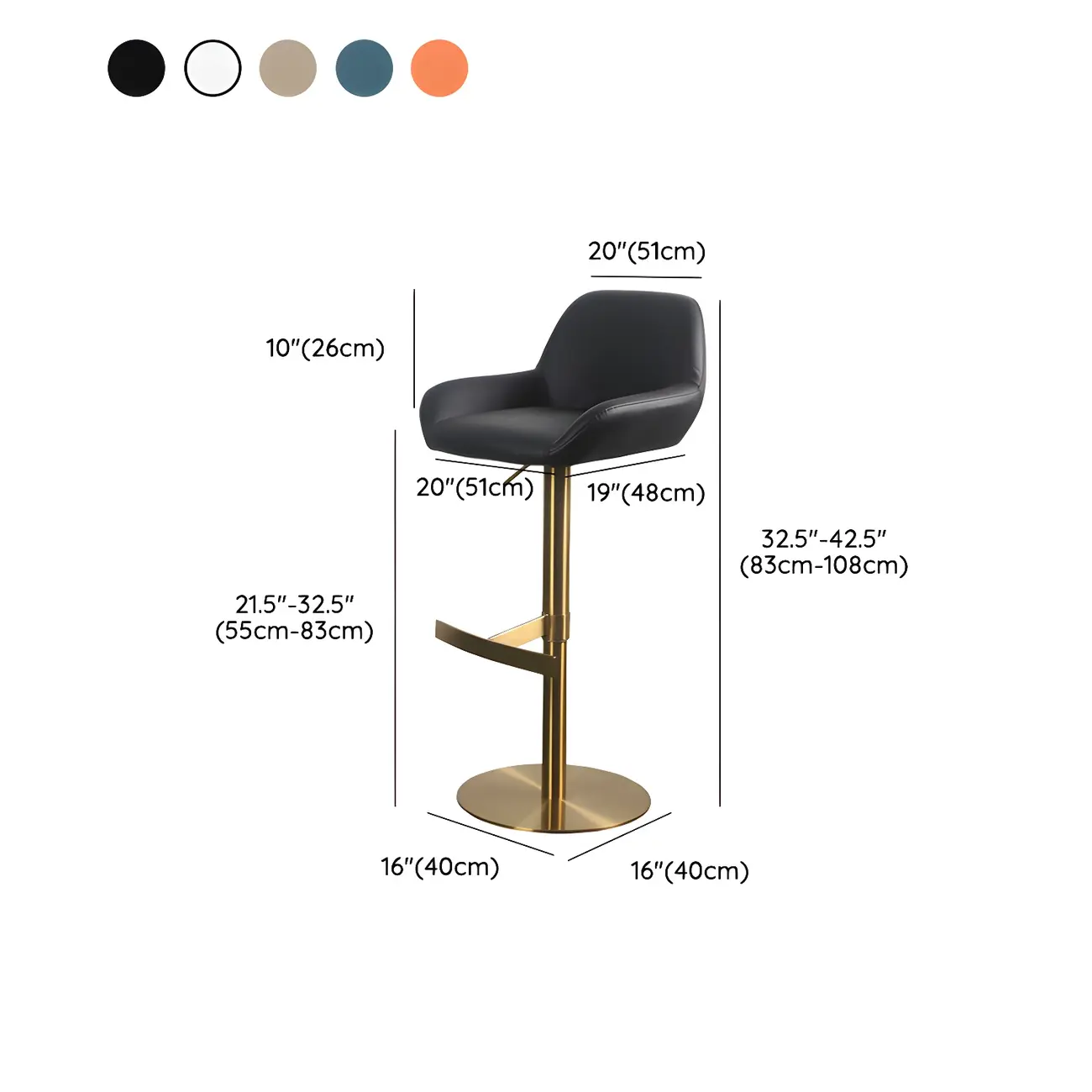 Glossy Metal Bucket Swivel Adjustable Bar Stools