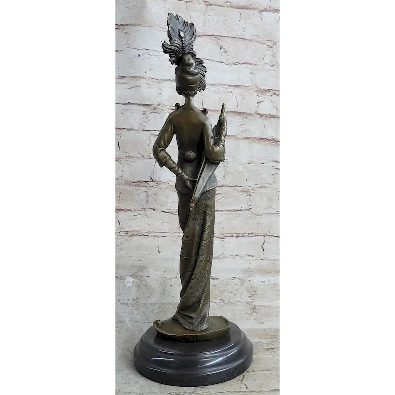Art Deco Charleston Flapper W/ Feathered Hat - Bronze Sculpture By J. Kin