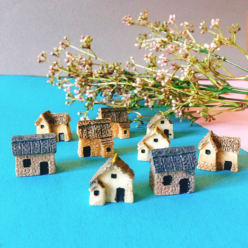 HULIANFU New~9 pcs mini house/little trees/miniatures cottage/shabby /cute/ fairy garden/gnome/moss terrarium home decor/crafts supplies - Deanwangkt