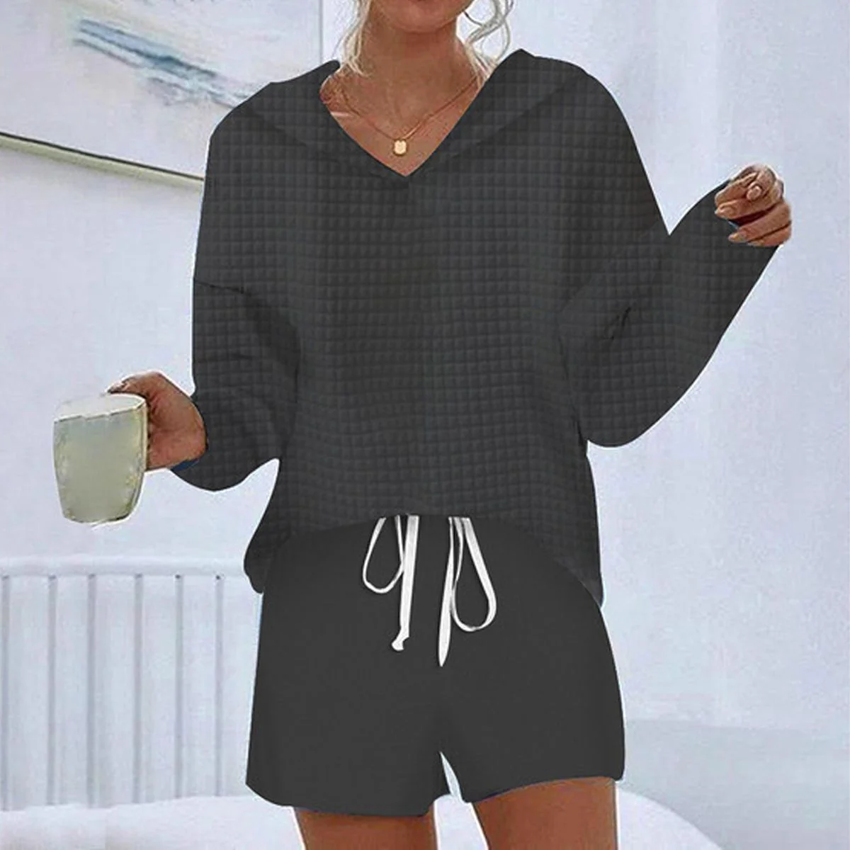 Black Plain Hoodie Two Piece Set
