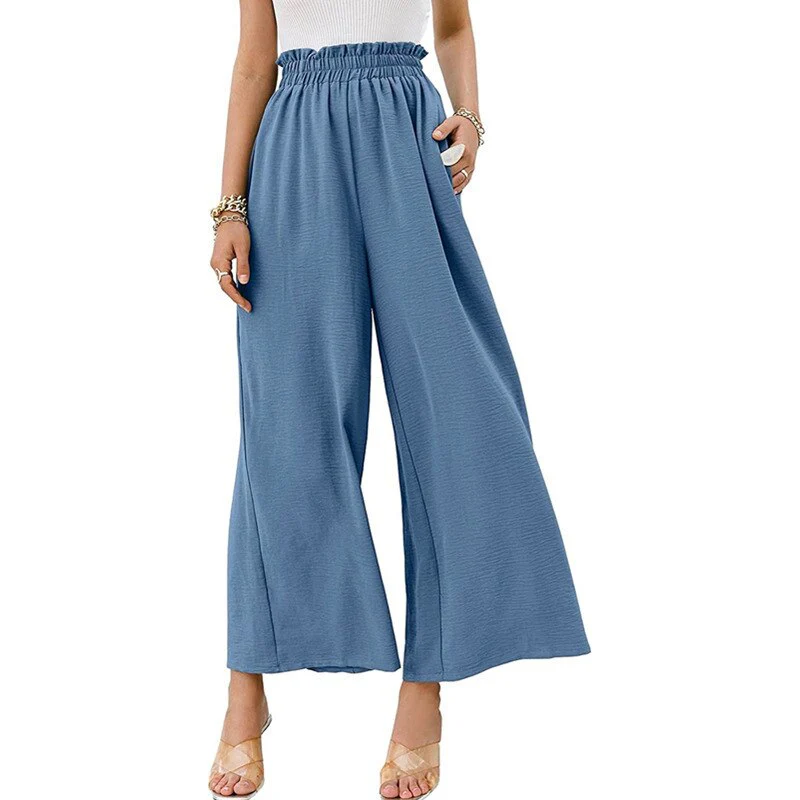Hulianfu Autumn Summer Fashion Cotton Linen Pants Women Solid Fungus Edge High Waist Women's Trousers Wide Leg Casual Pants - Deanwangkt