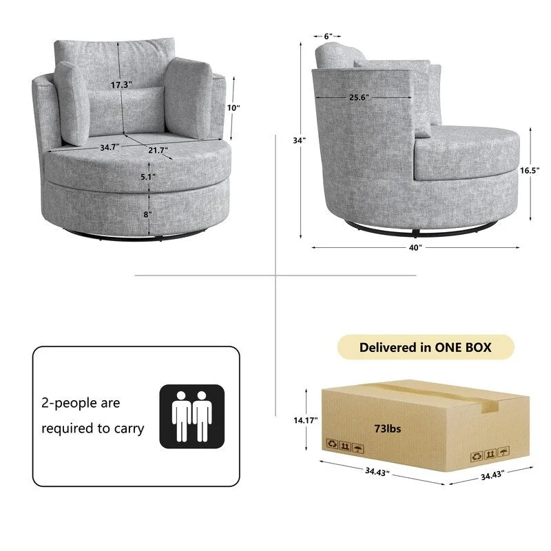 Chenille Swivel 34.7 Wide Soft Modern Upholstered Accent Chair