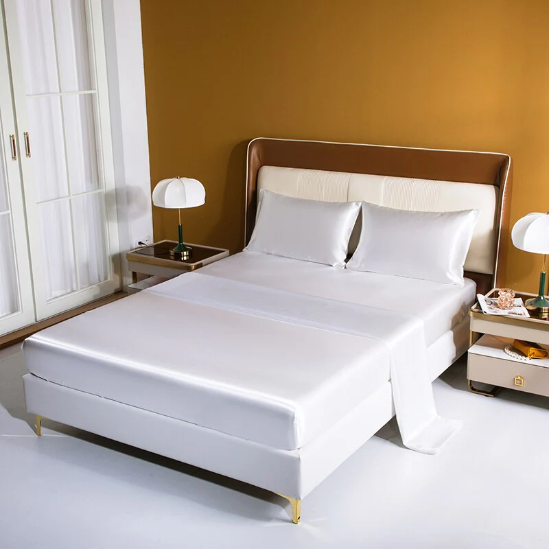 HULIANFU Satin Silk Sheet Set King Size Luxury Rayon Flat Sheet Set Solid Color Bed Sheet Set Single Double Fitted Sheet Set - Deanwangkt