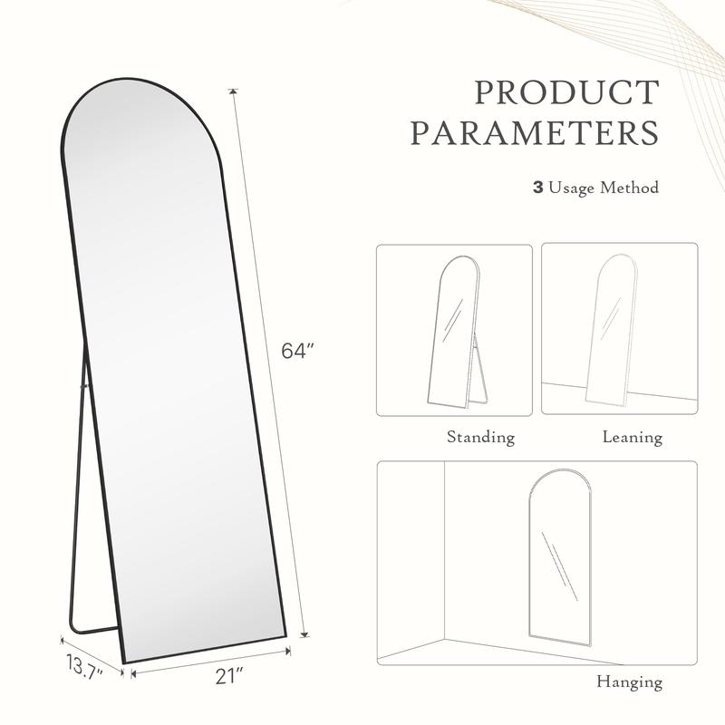 【New Size】Full Length Mirror, Floor Standing Mirror with Stand, Wall Aluminum Alloy Thin Frame Hanging or Leaning for Living Room Bedroom Cloakroom decorating