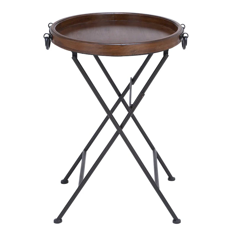 Metal Accent Table with Brown Wood Top - Black - Roche River Decor - 20W x 20L x 28H