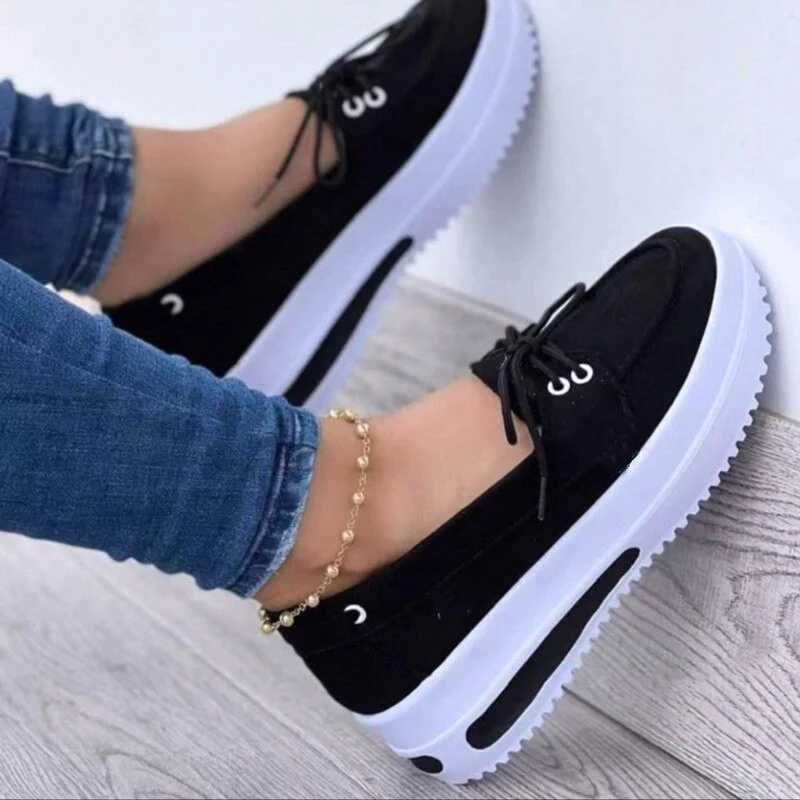hulianfu Shoes Women's Summer Platform Sport Casual Shoes Lace-up Flats Plus Size 43 Comfort Non Slip Women Loafers Vulcanize Shoes - Deanwangkt