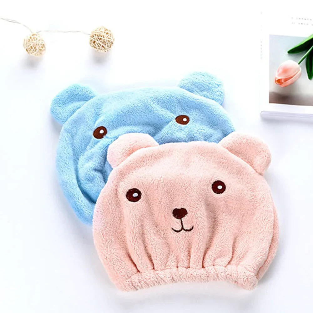 HULIANFU New Dry Hair Cap Towel Strong Absorbing Cute Bear Hat Quick-dry Cartoon Head Wrap Soft Shower Cleaning Supplies Home Hair Drying - Deanwangkt