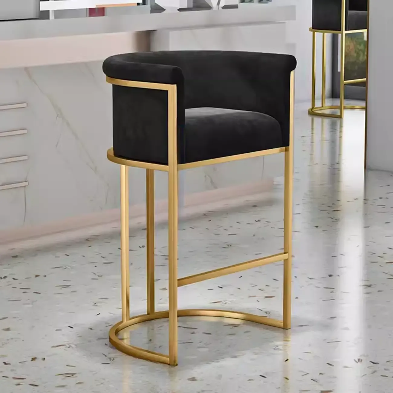 Glam Gold Sled Velvet Upholstered Bar Stool