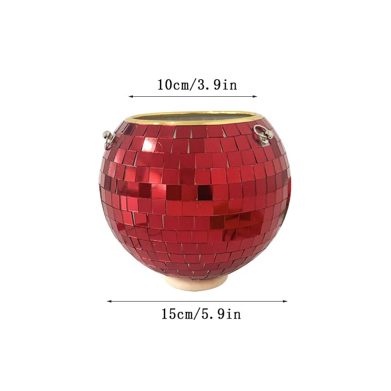 HULIANFU Retro Disco Ball Planter Basket Round Mirror Hanging Pot flower pot Wall Planter Pot Hangin Vase Desktop Decoration Balcony Vase - Deanwangkt