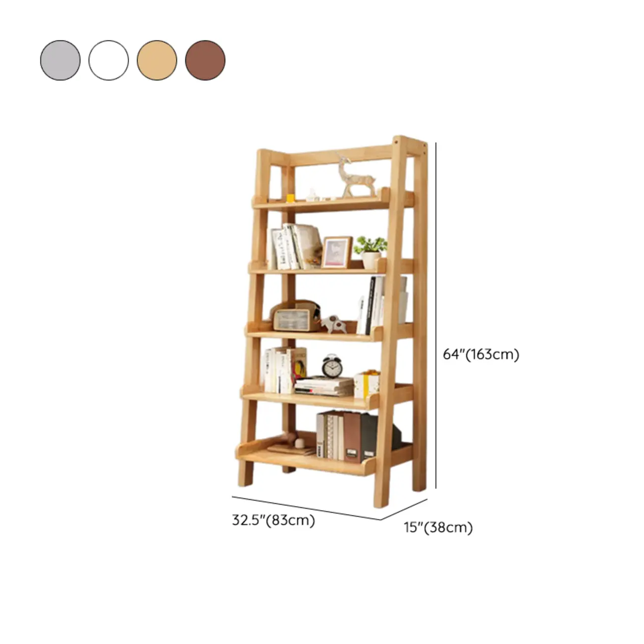 Scandinavian Rectangle Wood 5-Tier Ladder Bookcase