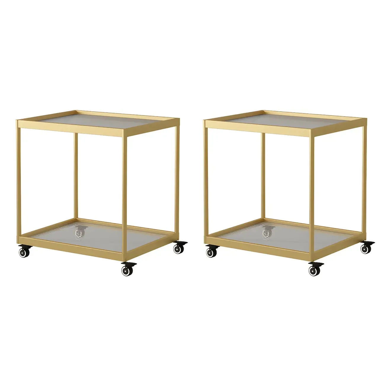 Gold Glass Rectangular Top Shelf Side Table on Wheels