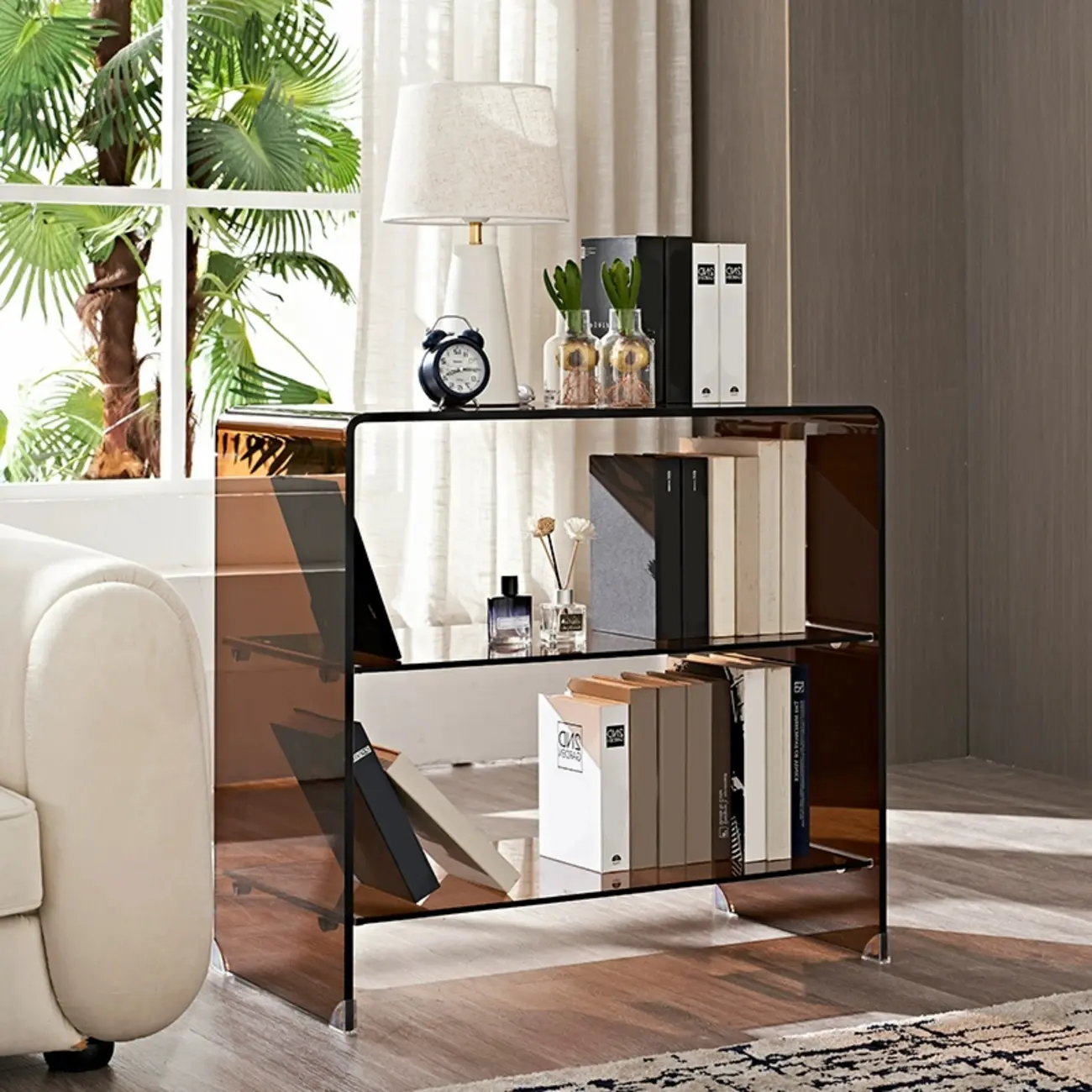 Modern Glass Open Back Bookcase for Living Room