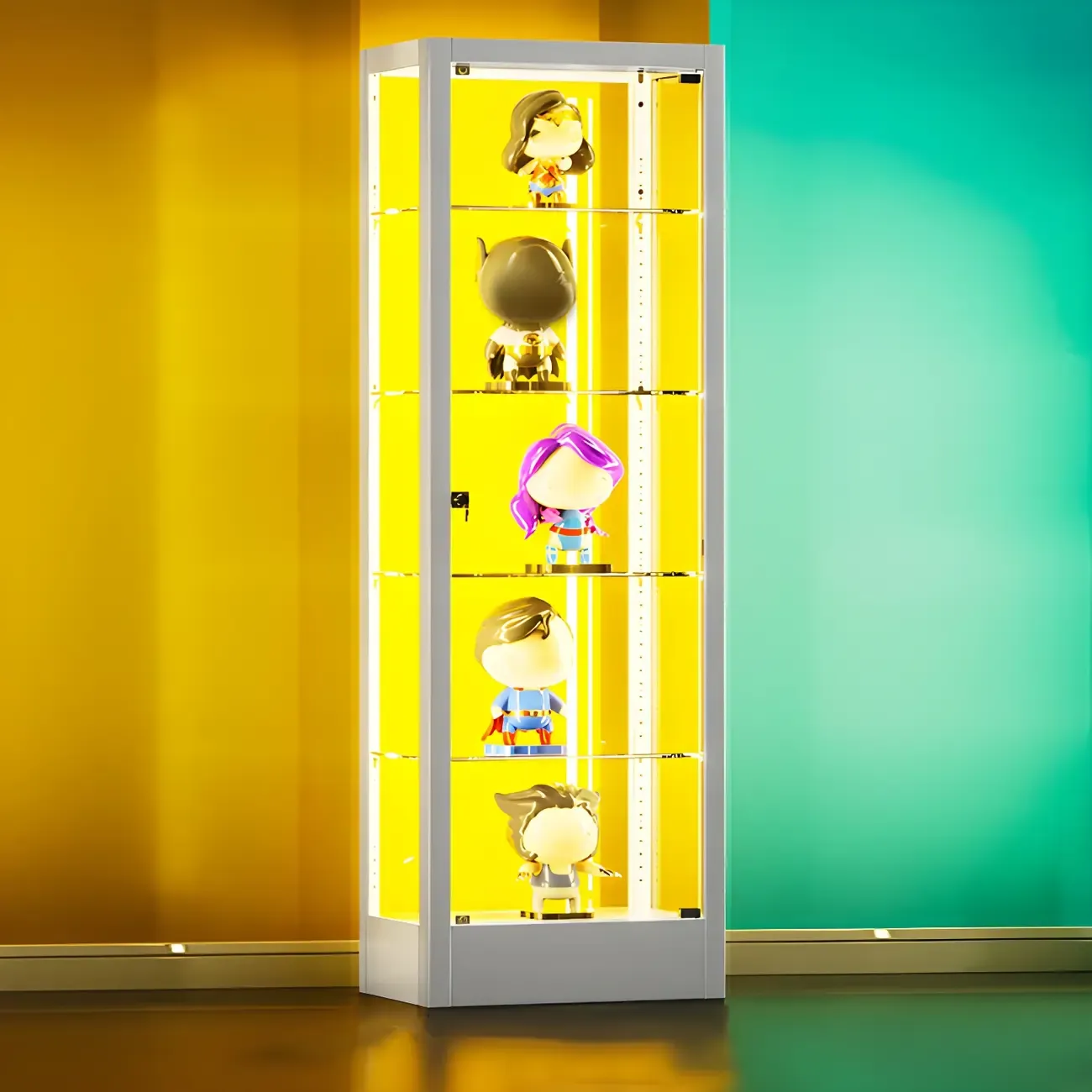 Adjustable Shelves White Glass Locking Curio Cabinet