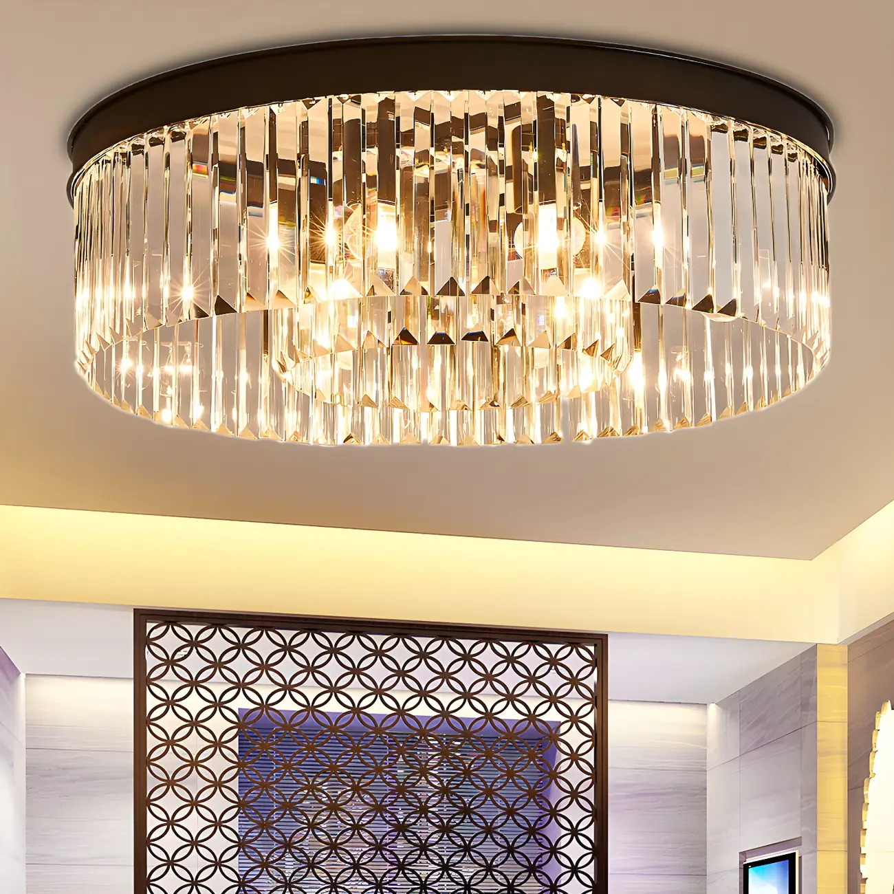 Modern Black Large Crystal Flush Mount Ceiling Light