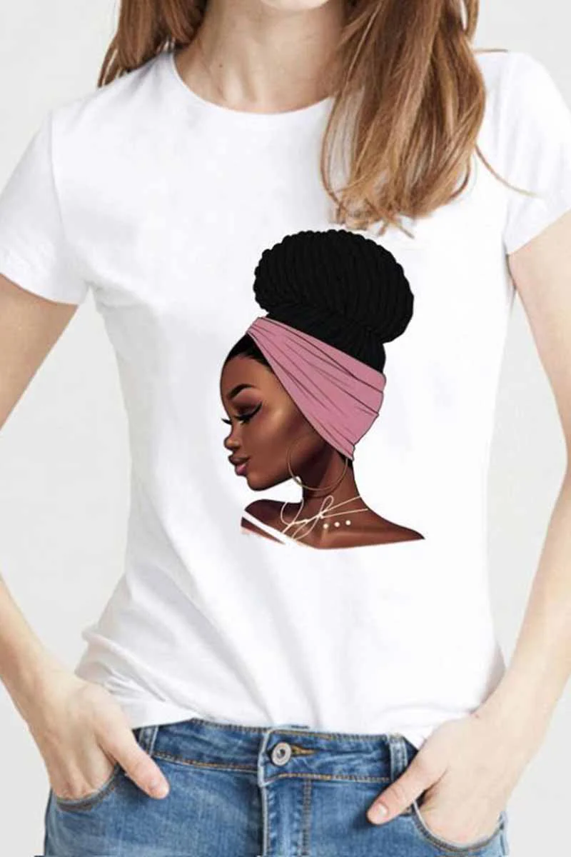 hulianfu colorful Girl Carton Print T-shirt - Deanwangkt