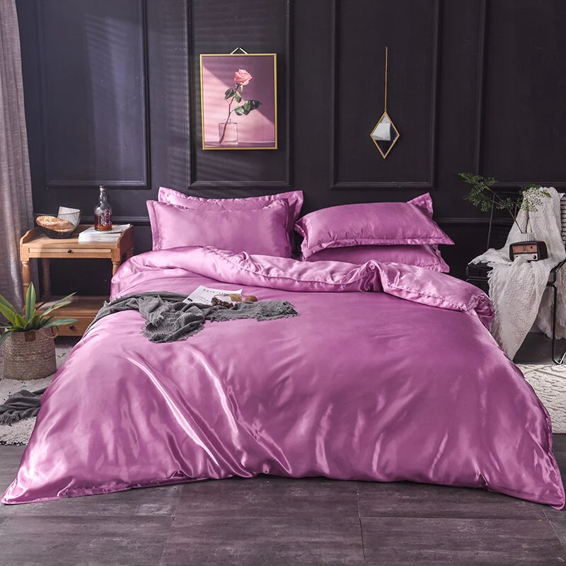 HULIANFU KOTUDENAVY Black silk duvet cover  Pillowcase 3pcs,200x200 quilt cover, bed cover queen king size bedding set,bed sheet - Deanwangkt