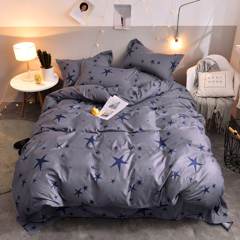 HULIANFU Nordic Duvet Cover Set Leaf Striped Star Bedding Set Single Double Queen King Size240x220 Simple Polyester Quilt Cover Bed Sheet - Deanwangkt