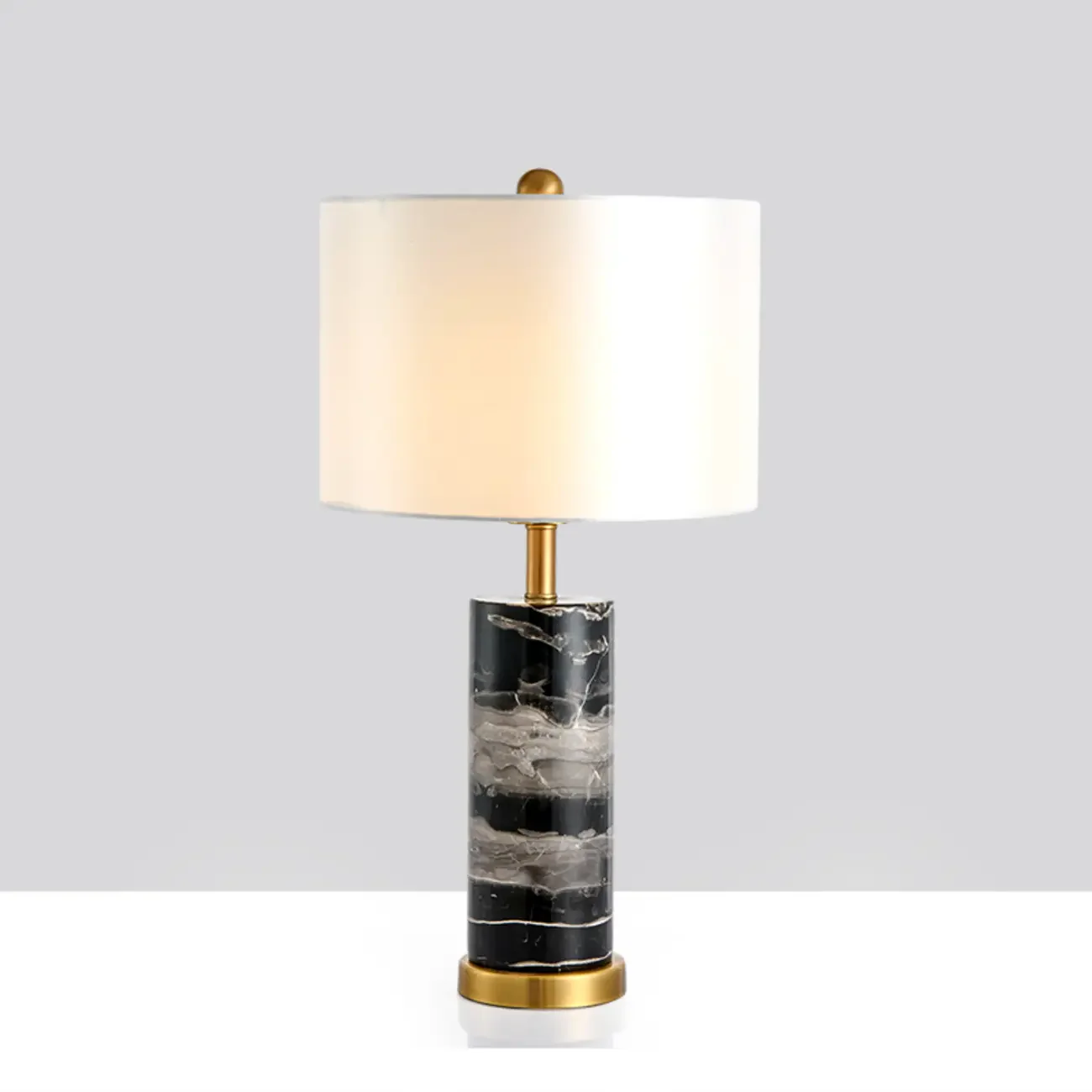 Modern Stone Table Lamp with Fabric Shade, LED Compatible