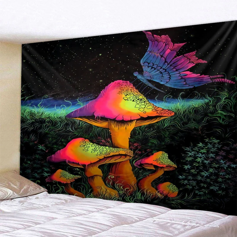 HULIANFU Psychedelic Mushroom 3D Printing Tapestry Hippie Fantasy Colorful Art Tapestry Mandala Bohemian Family Dormitory Wall Decoration - Deanwangkt