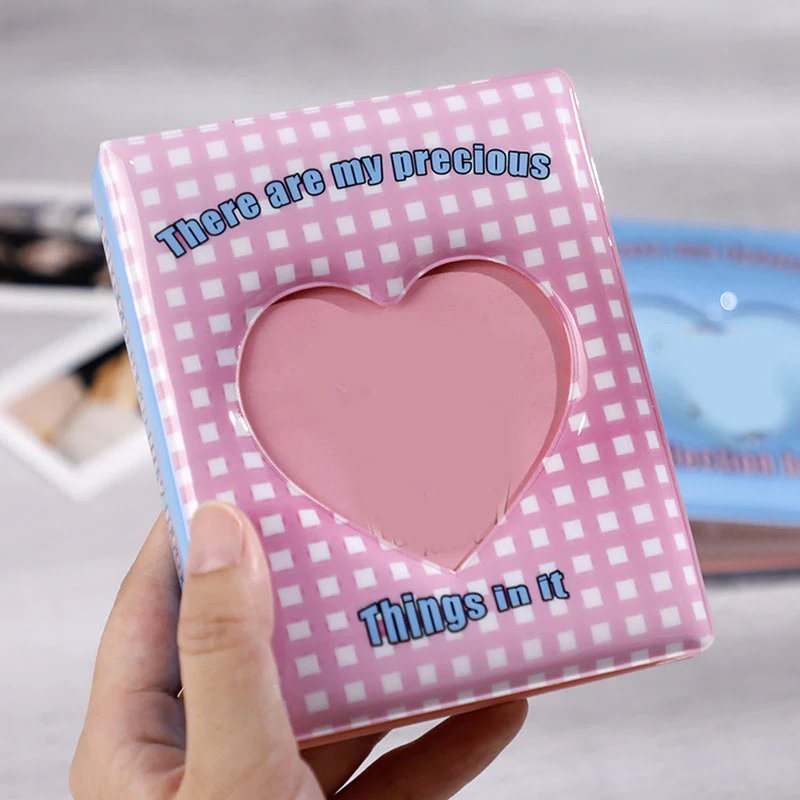 HULIANFU Kpop Card Binder 3inch Photo Album Hollow Love Heart Model Photocard Holder Plaid Album Instax Mini Album For Cards Collect Book - Deanwangkt