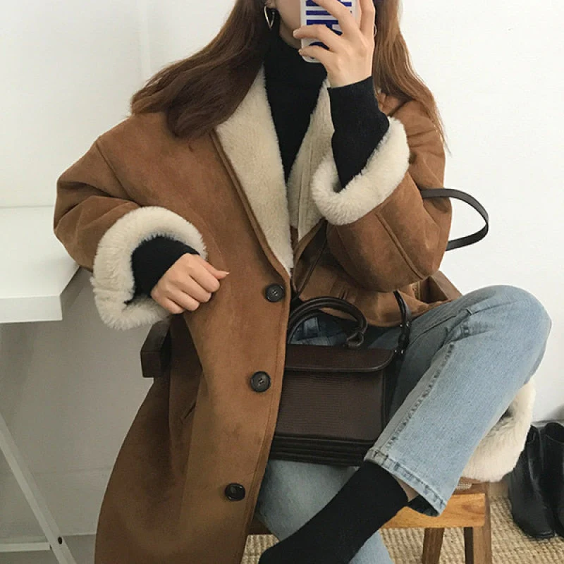 Alien Kitty New Autumn Winter Women Elegant Turn-down Collar Woolen Long Coat Vintage Straight Solid Warm Outwear Loose Coats - Deanwangkt