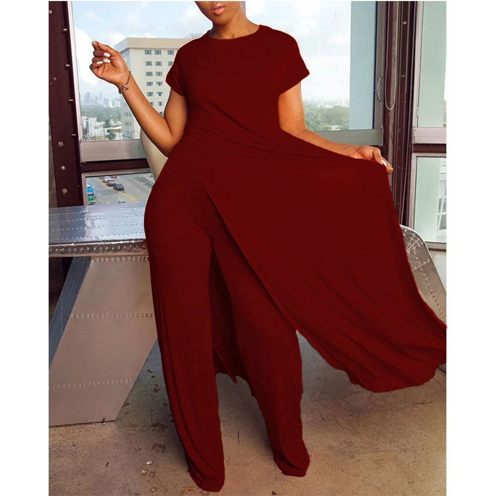 New Arrival Fashion Design two pieces  Sexy Women Set Solid O-neck Long Top  And  Long Pants  Summer  Outfits - Deanwangkt
