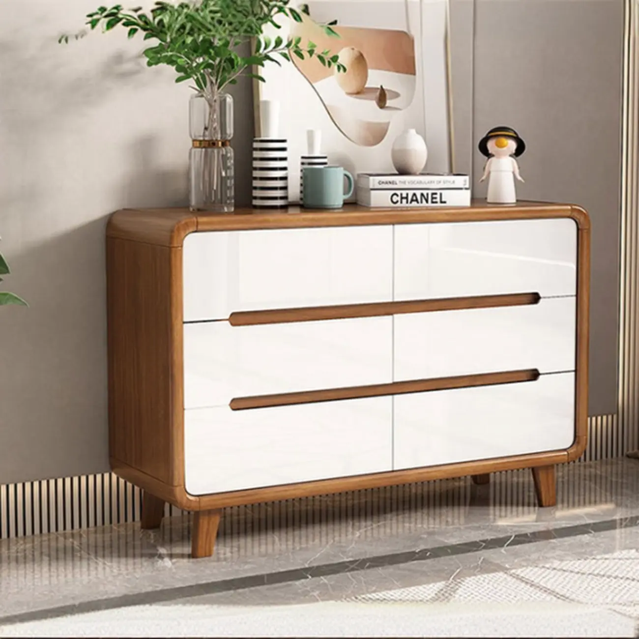 Elegant Large Brown White Wood Bedroom Chests with 9 Drawer