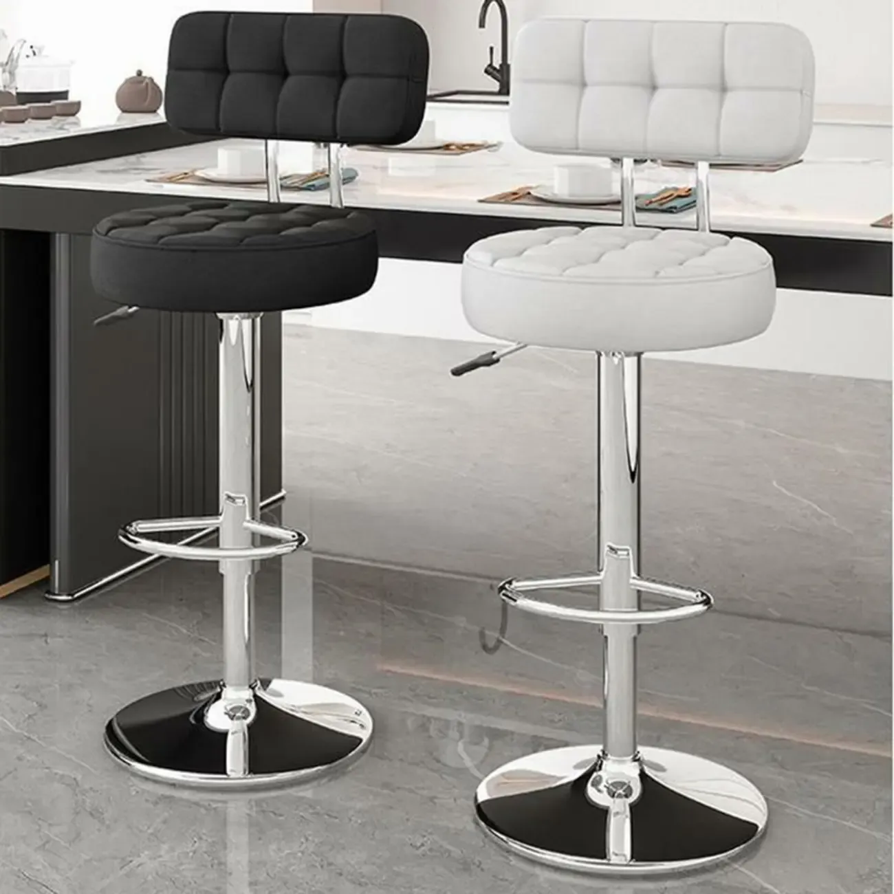 Leather Upholstered Adjustable Swivel Bar Stools