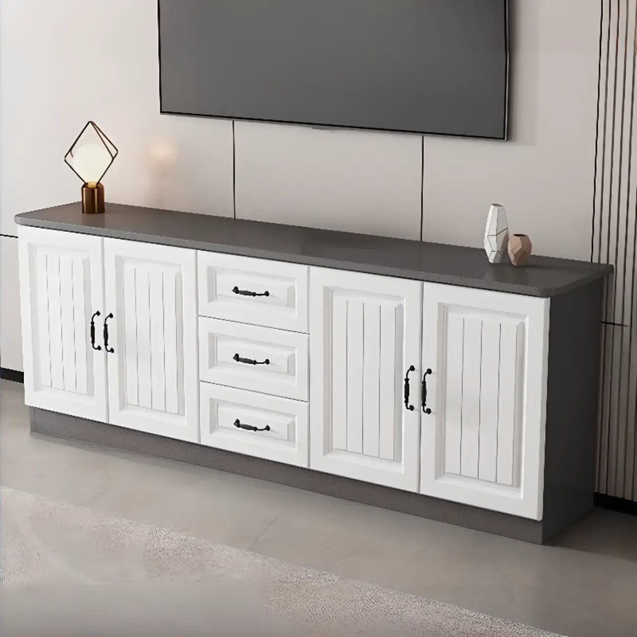 Rectangle Grey Wooden TV Stand with Storage for Living Room