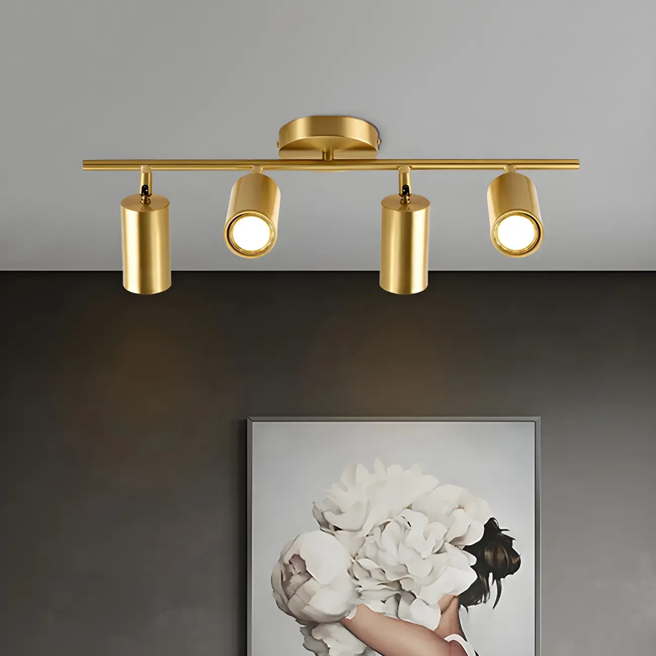 4 Light Gold Track Lighting with Adjustable Heads