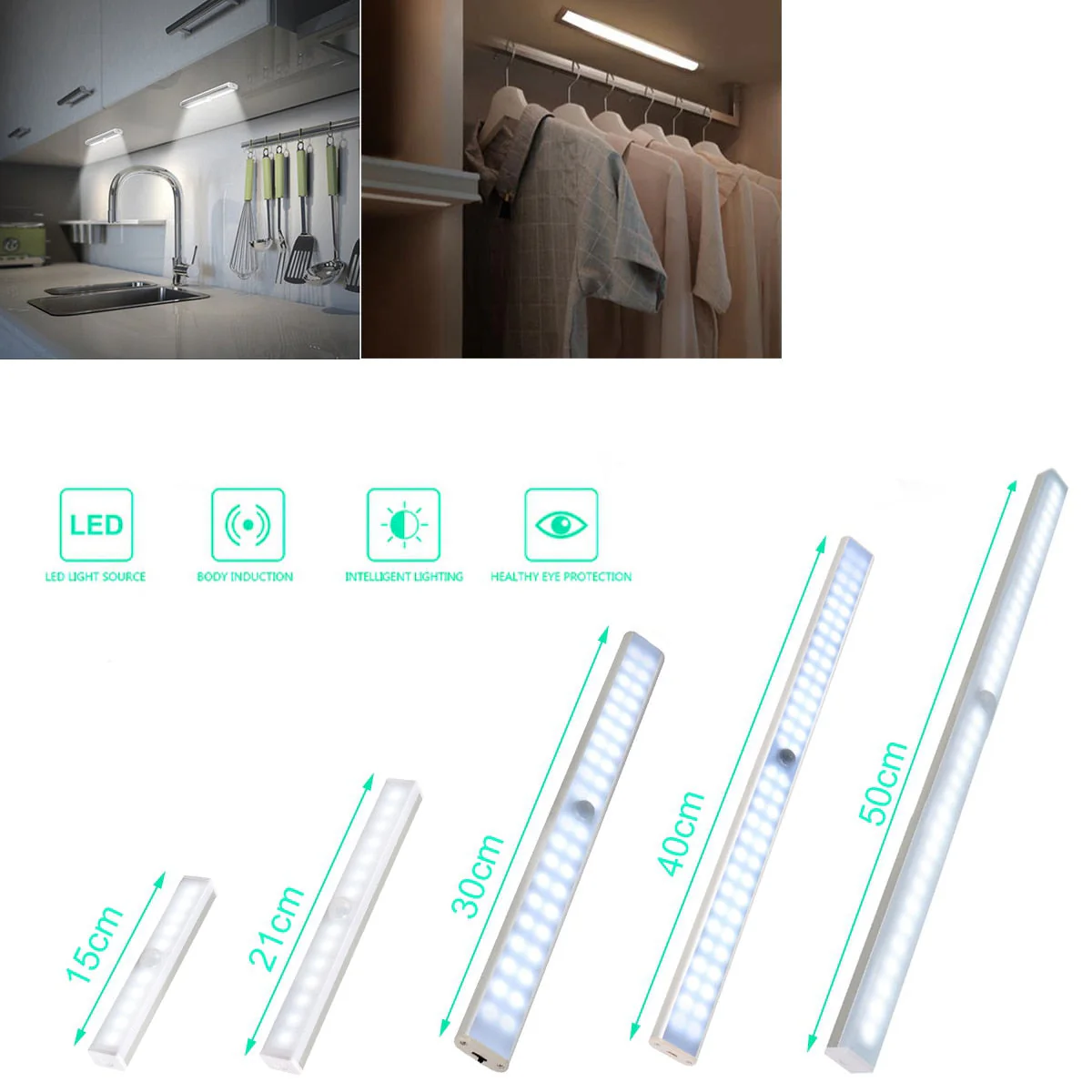 HULIANFU Rechargeable LED Under Cabinet Lighting Closet Light Motion Sensor Kitchen Night Wardrobe With Magnetic Strip For Stairs Bedroom - Deanwangkt