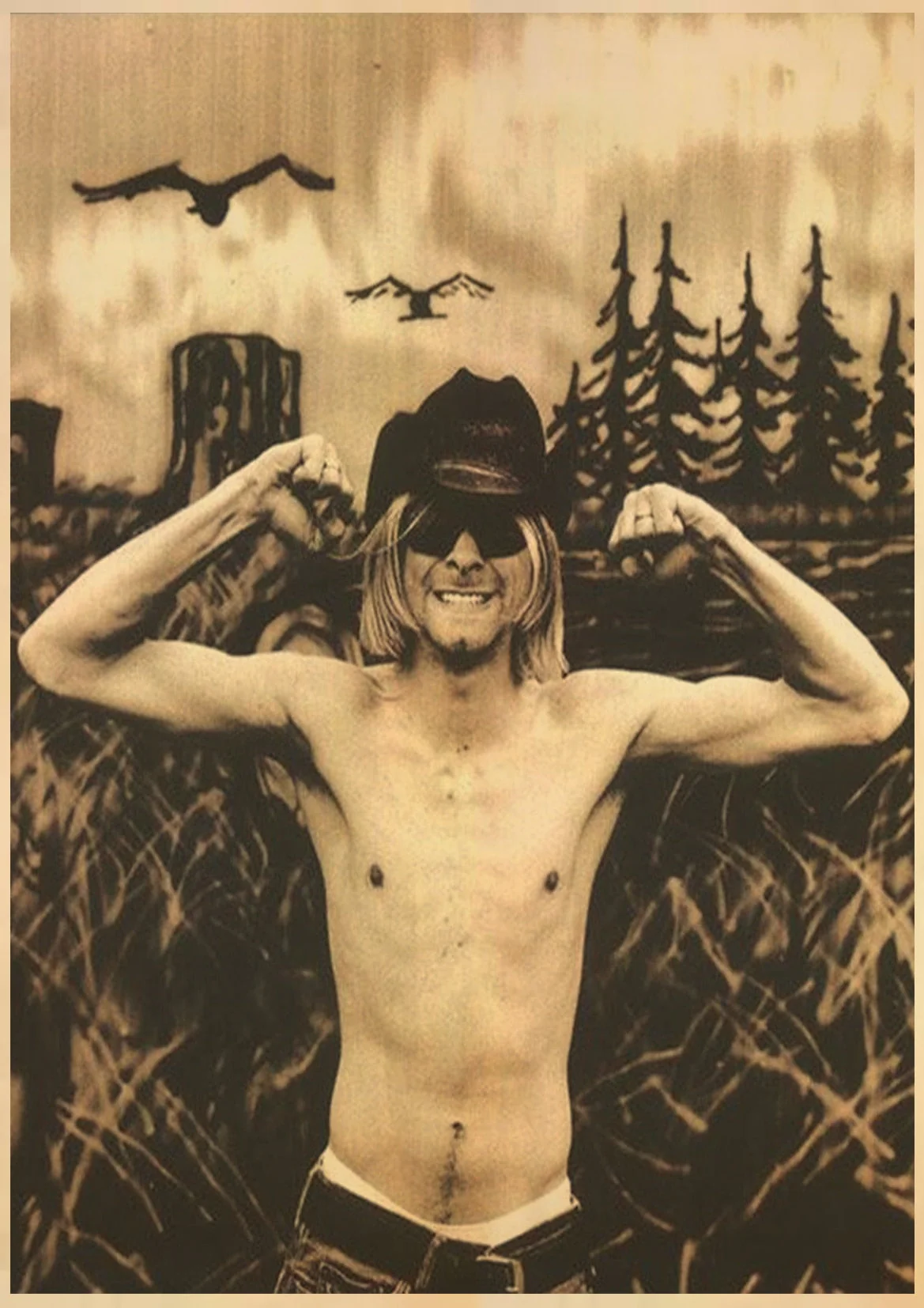 HULIANFU Singer Kurt Cobain Posters Rock and Roll Music Retro Kraft Paper Sticker DIY Vintage Room Bar Cafe Decor Gift Art Wall Paintings - Deanwangkt