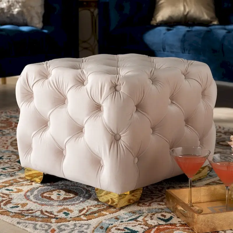 Glam Velvet Ottoman with Gold Legs