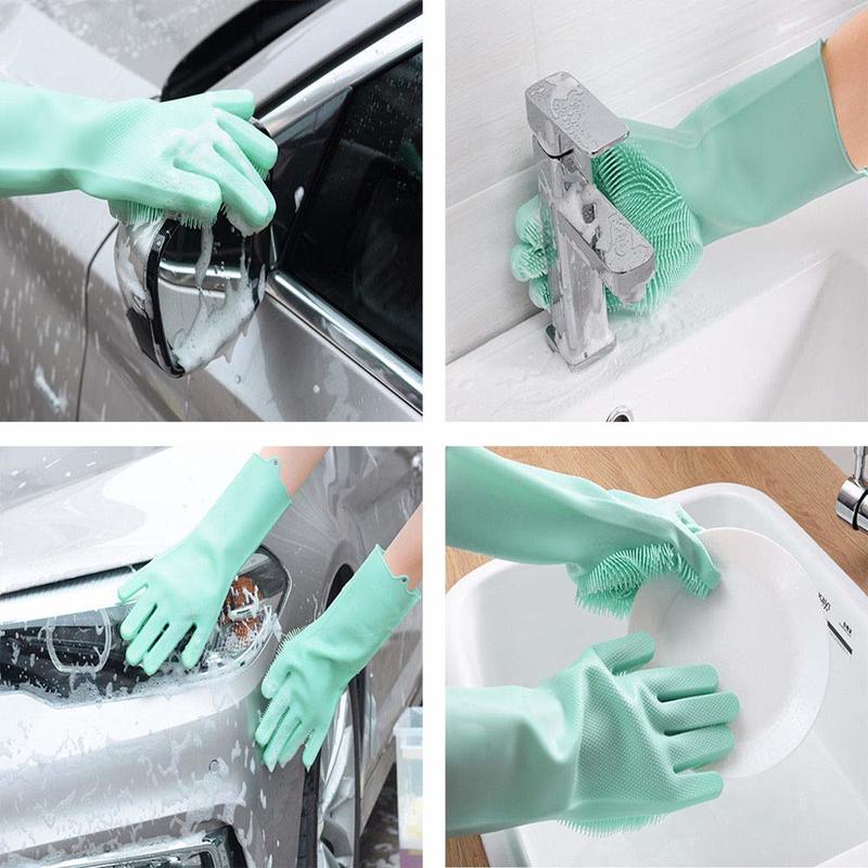 HULIANFU Silicone Dishwashing Cleaning Glove Magic Scrubber Sponge Rubber Glove for Washing Dish Kitchen Car Bathroom Pet Brush Cleaner - Deanwangkt