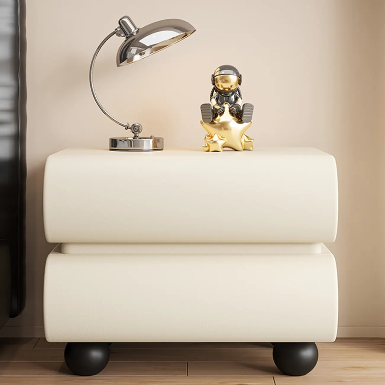 Stylish Black Unique Rounded Wooden Bedside Nightstand