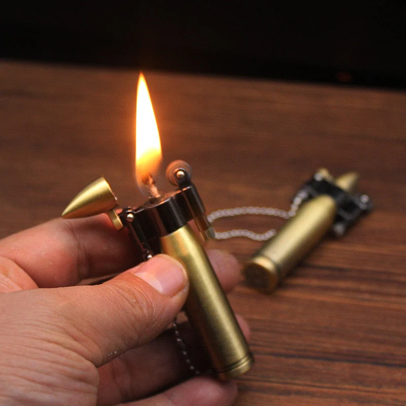 HULIANFU Retro Bullet Flint Free Fire Lighter Torch Grinding Wheel Keychain Oil Lighter New Metal Cigar Cigarette Lighter Gadget For Man - Deanwangkt