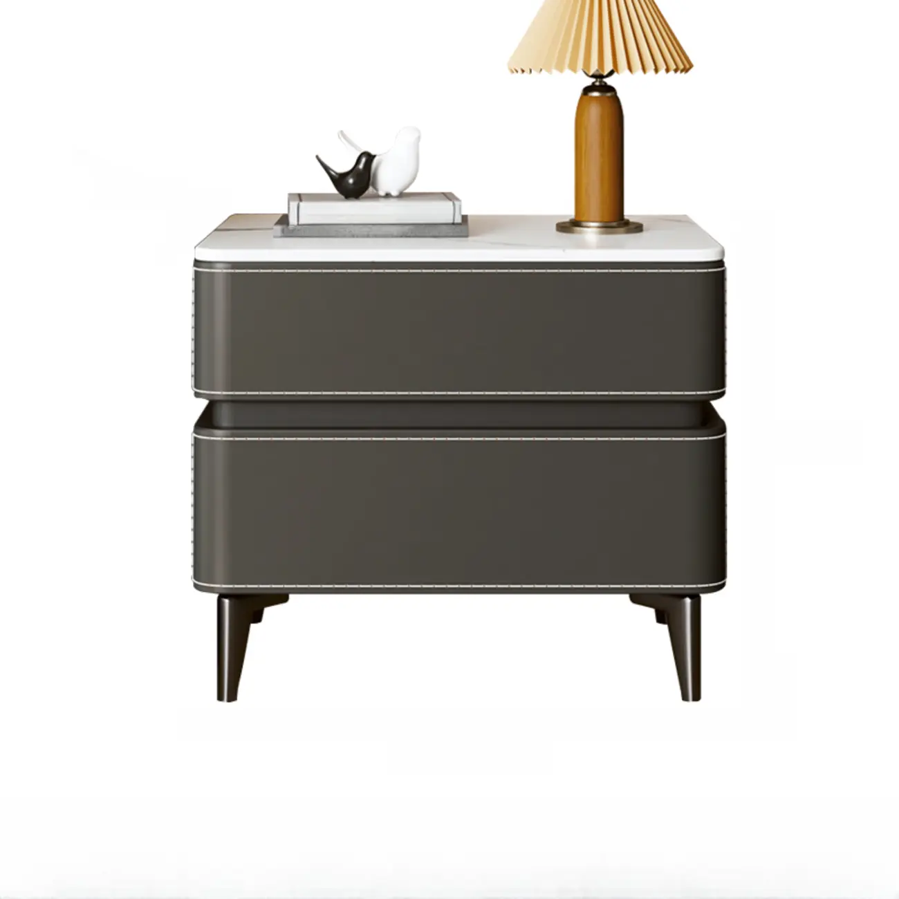 Stylish Faux Marble Leather Drawer Nightstand with Metal Legs