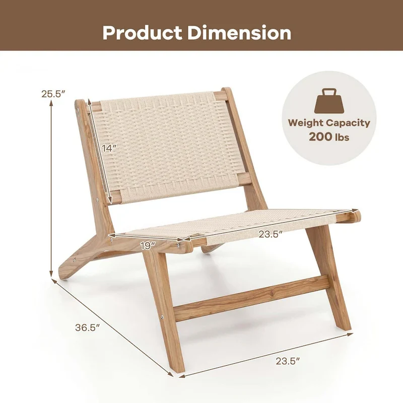 1/2 PCS Modern Accent Teak Wooden Chair w/ Braided Seat & Backrest