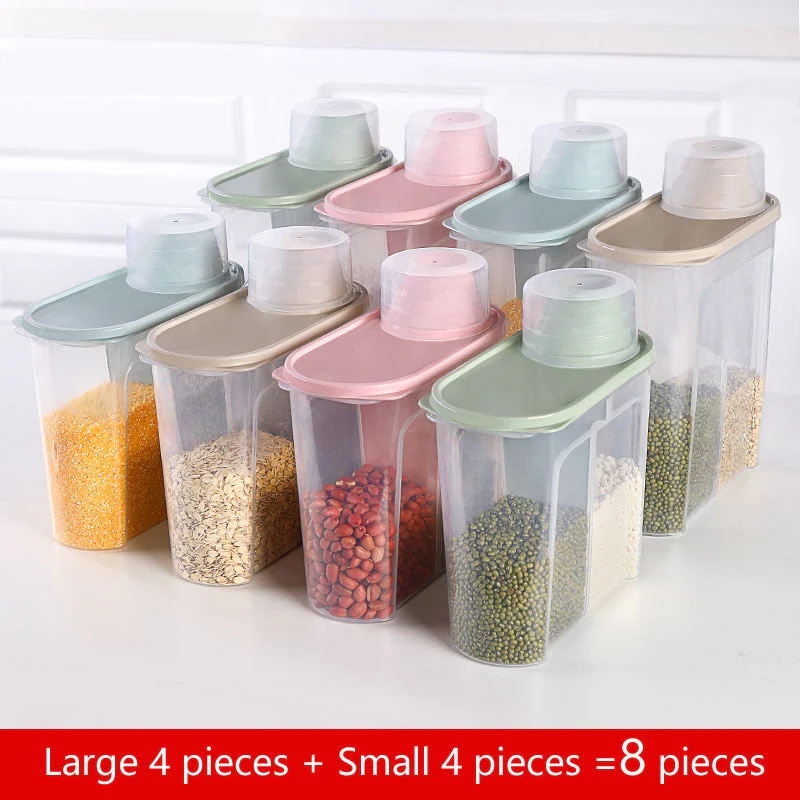 HULIANFU PP Food Storage Box Plastic Clear Container Set with Pour Lids Kitchen Storage Bottles Jars Dried Grains Tank 1.9L-2.5L H1211 - Deanwangkt